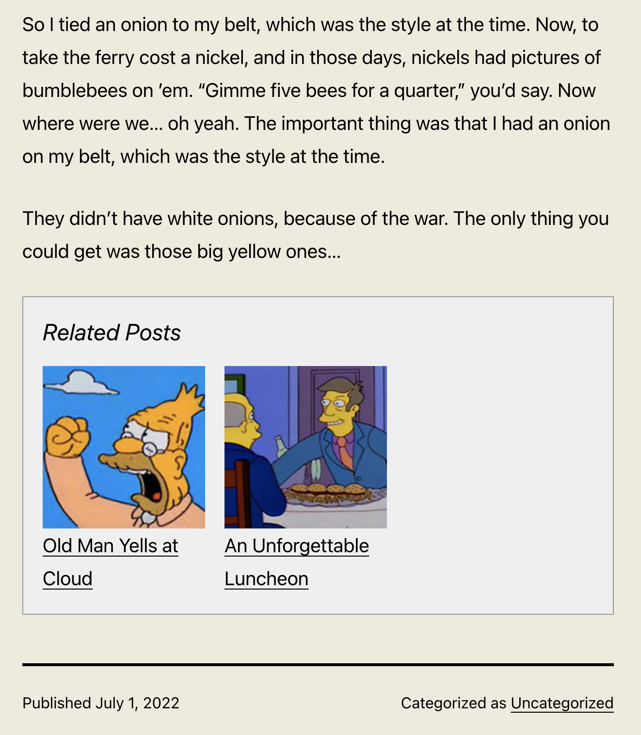 The related posts section, created with custom fields.